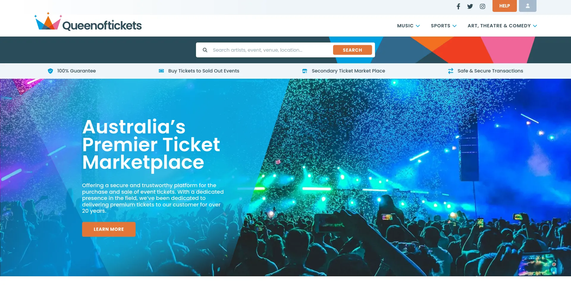 Screenshot of queenoftickets.com homepage