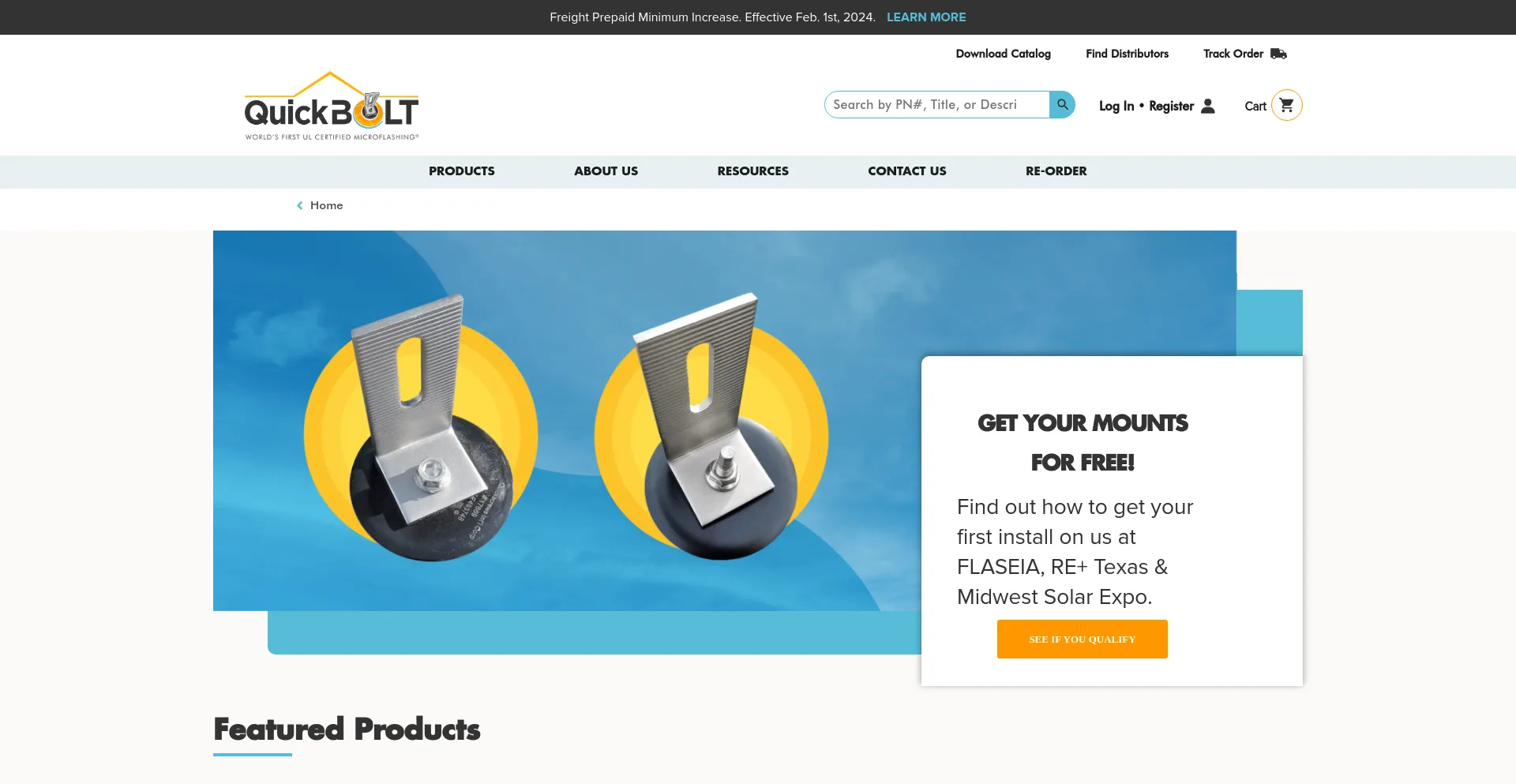 Screenshot of quickbolt.com homepage