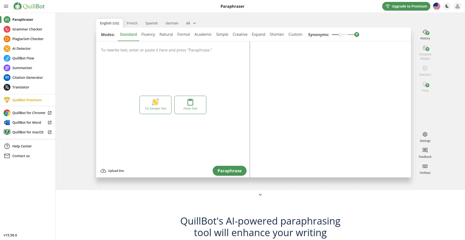 Screenshot of quillbot.com homepage
