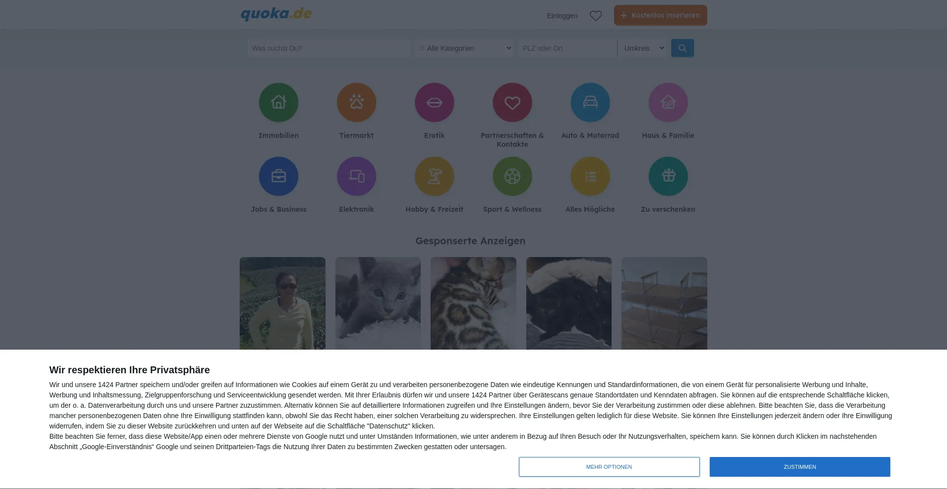 Screenshot of quoka.de homepage