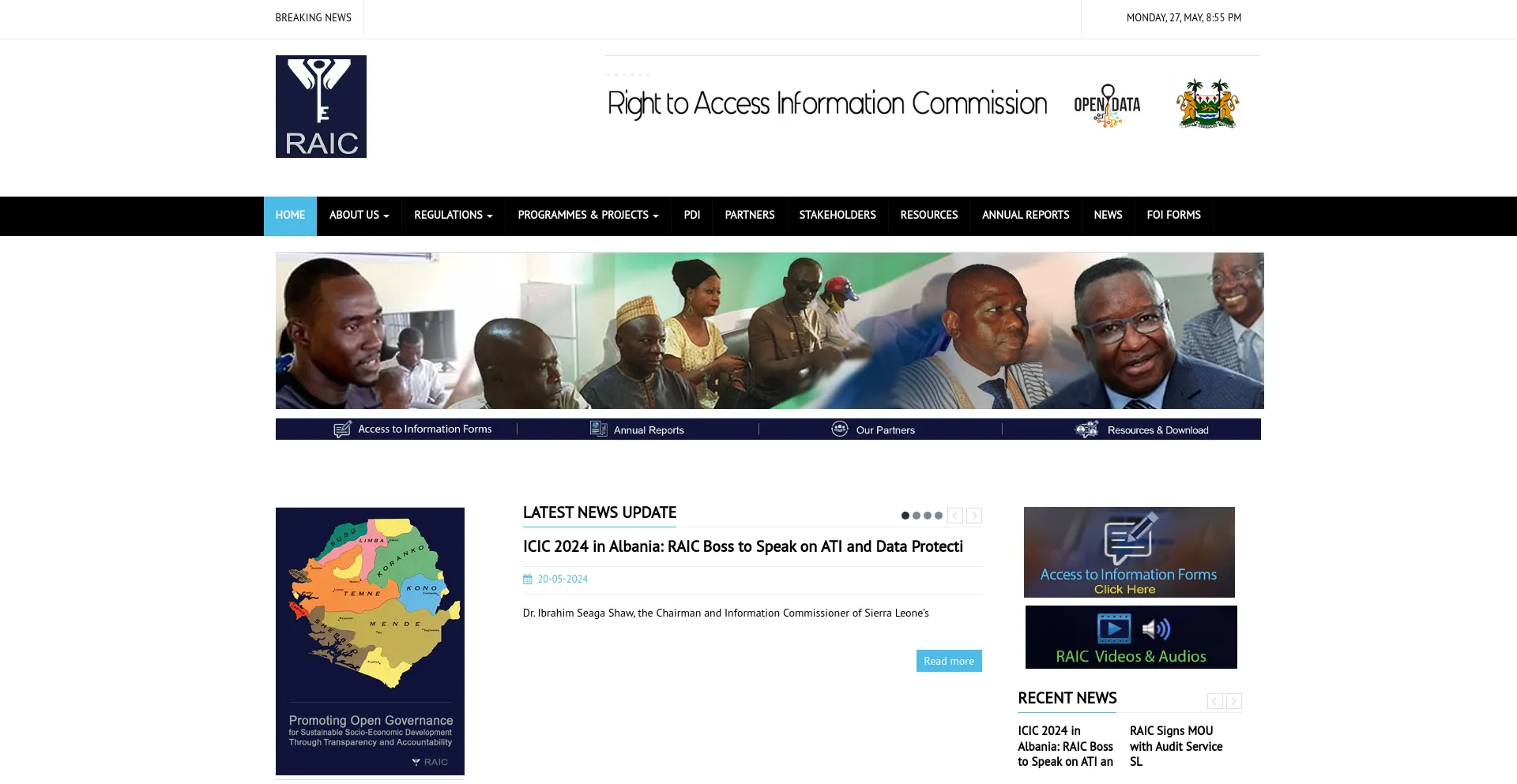 Screenshot of raic.gov.sl homepage