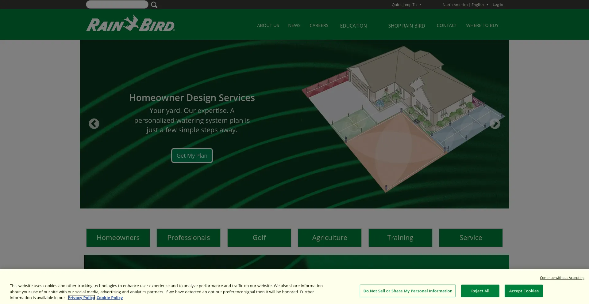 Screenshot of rainbird.com homepage