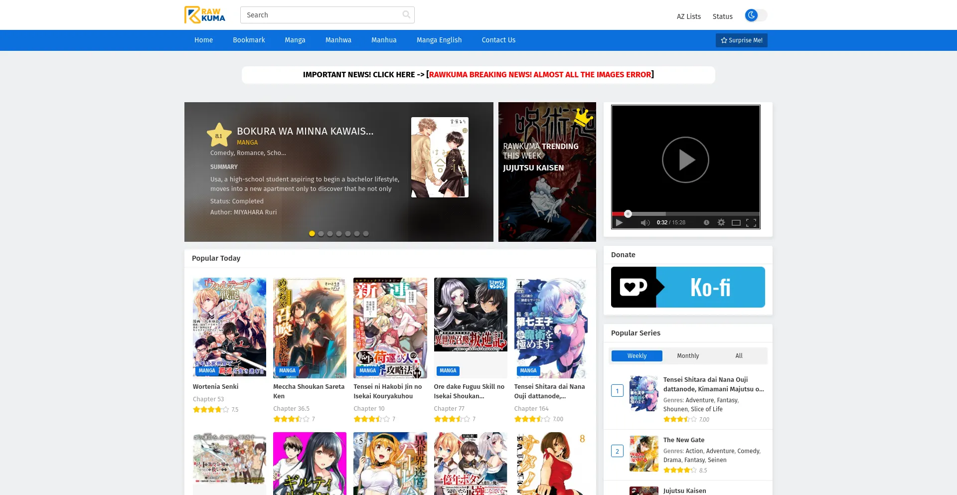 Screenshot of rawkuma.com homepage