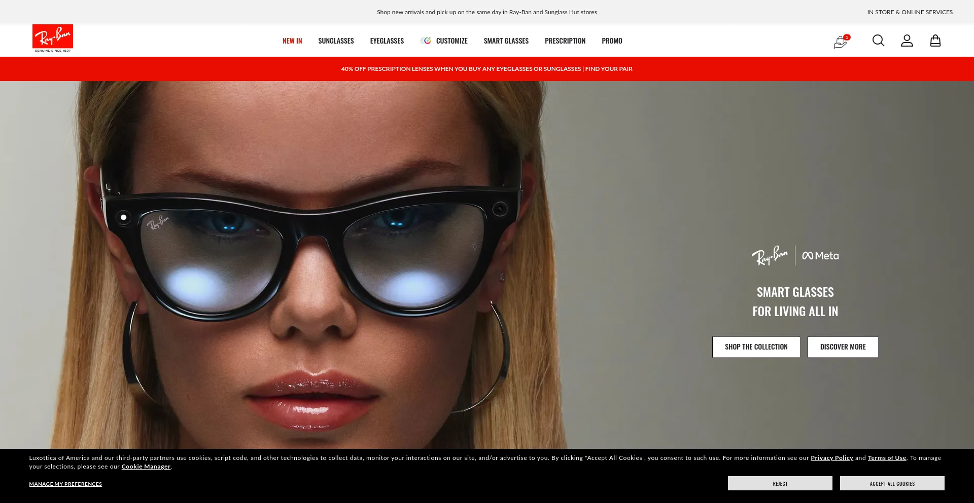 Screenshot of ray-ban.com homepage