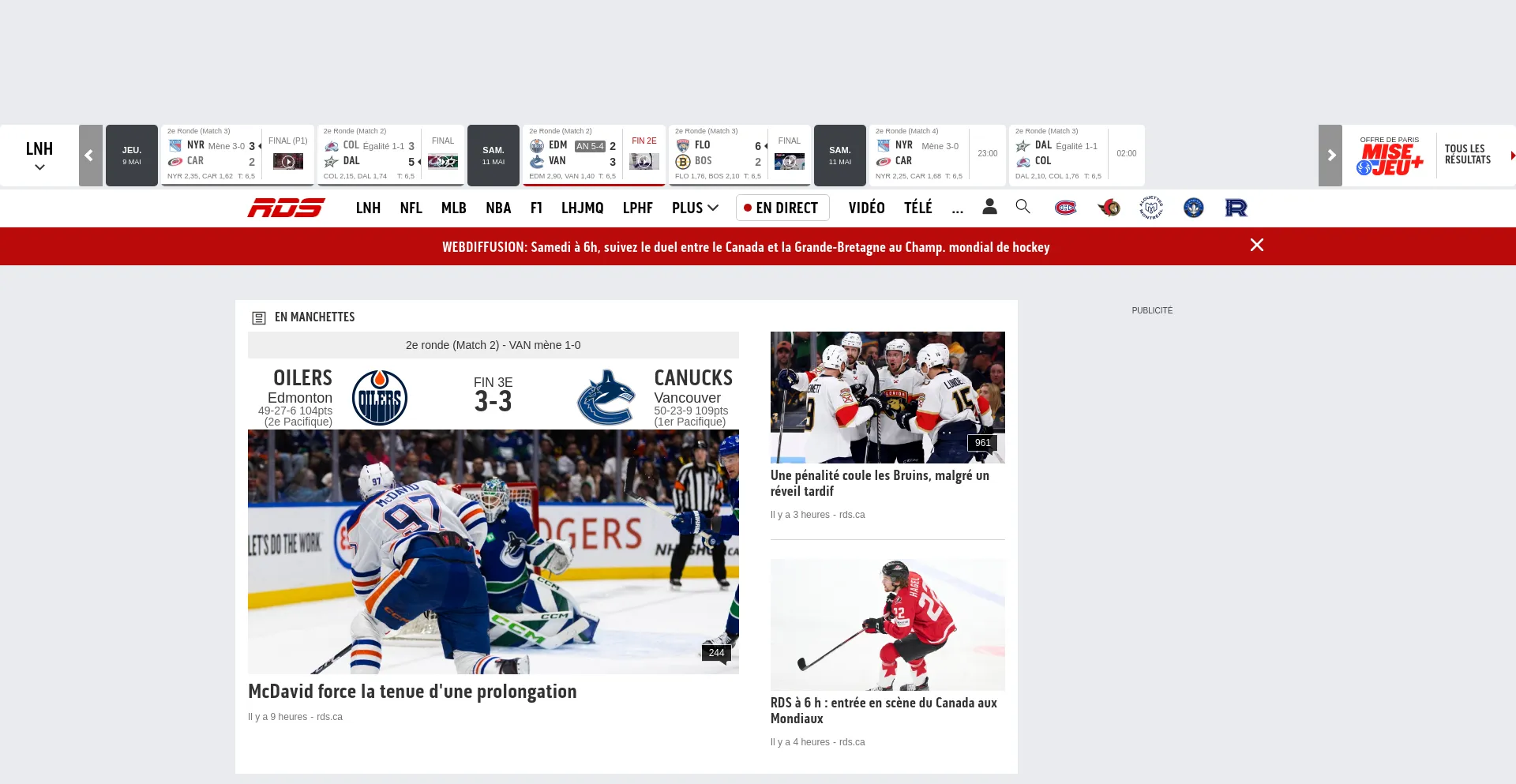 Screenshot of rds.ca homepage