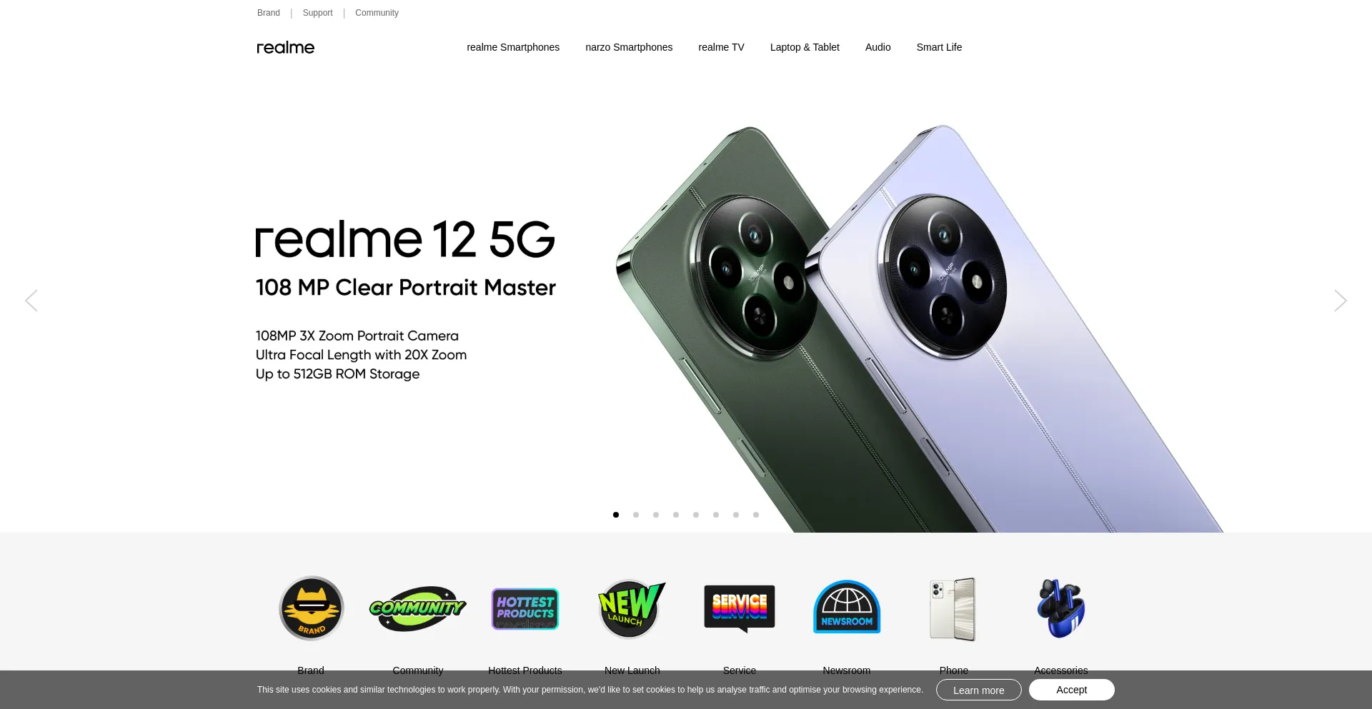 Screenshot of realme.com homepage