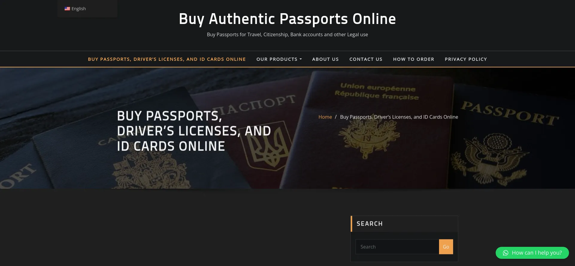 Screenshot of realpassports.com homepage