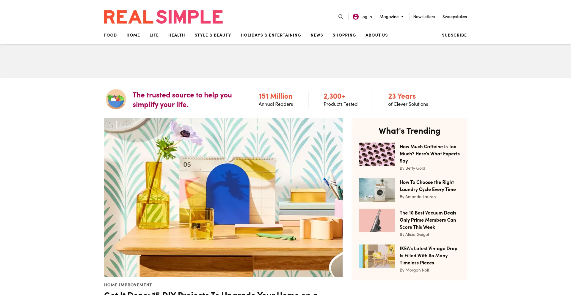 Screenshot of realsimple.com homepage