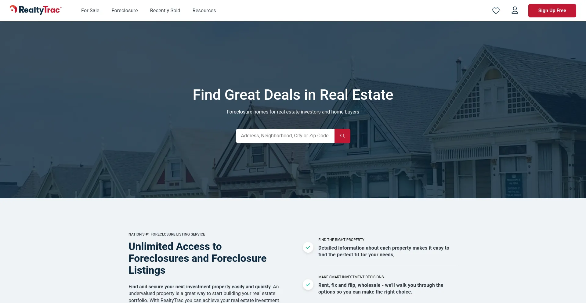 Screenshot of realtytrac.com homepage