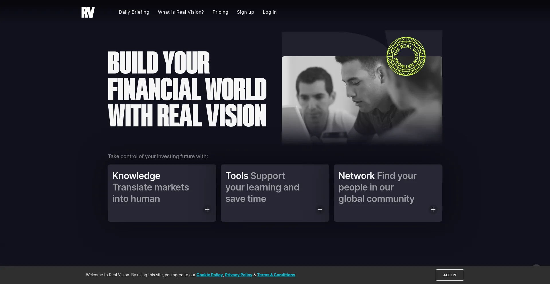 Screenshot of realvision.com homepage