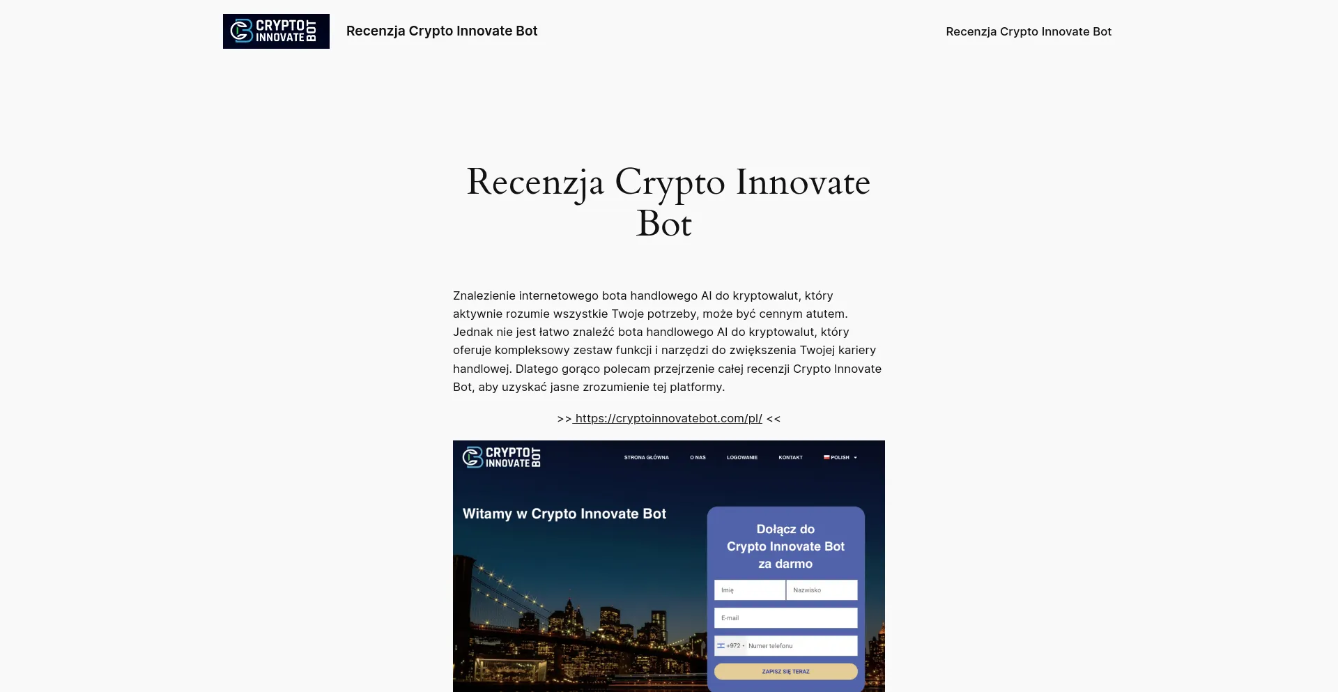 Screenshot of recenzjacryptoinnovatebot.com homepage