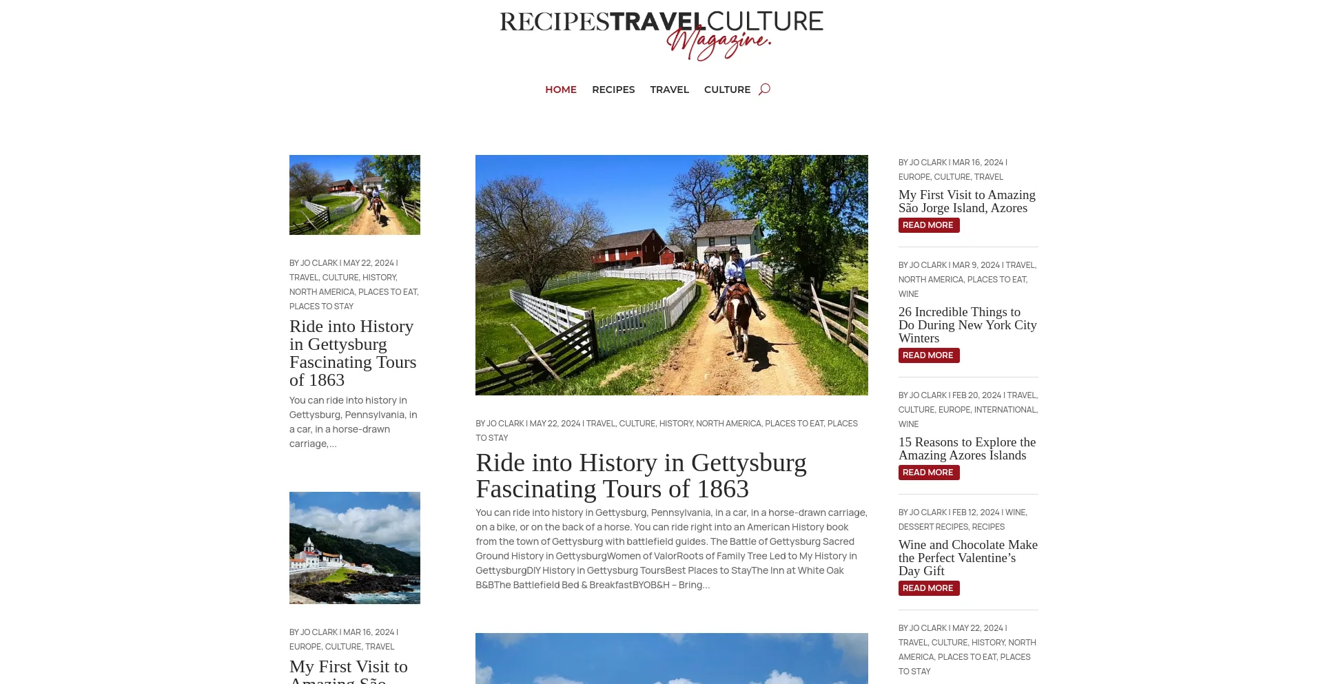 Screenshot of recipestravelculture.com homepage