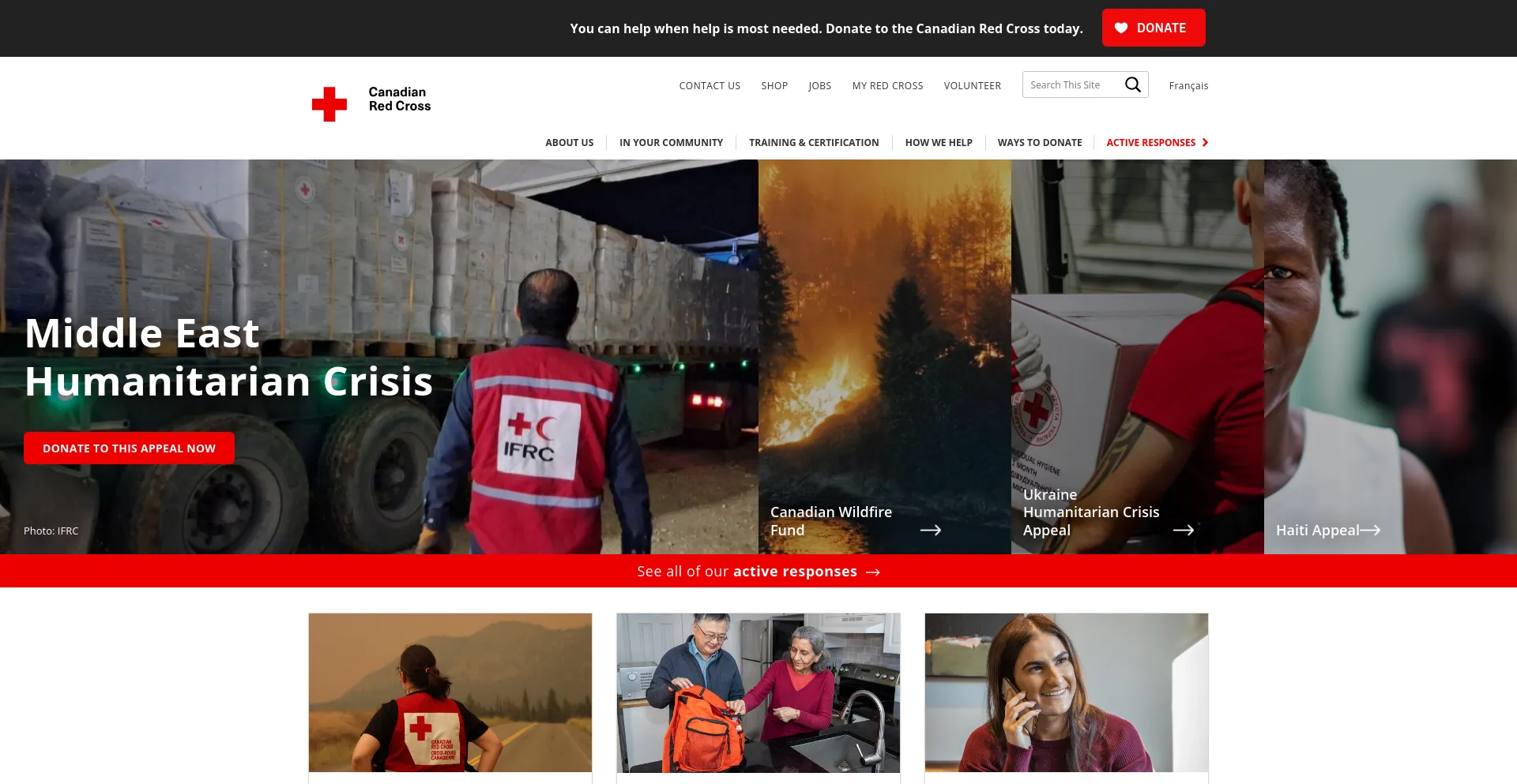 Screenshot of redcross.ca homepage