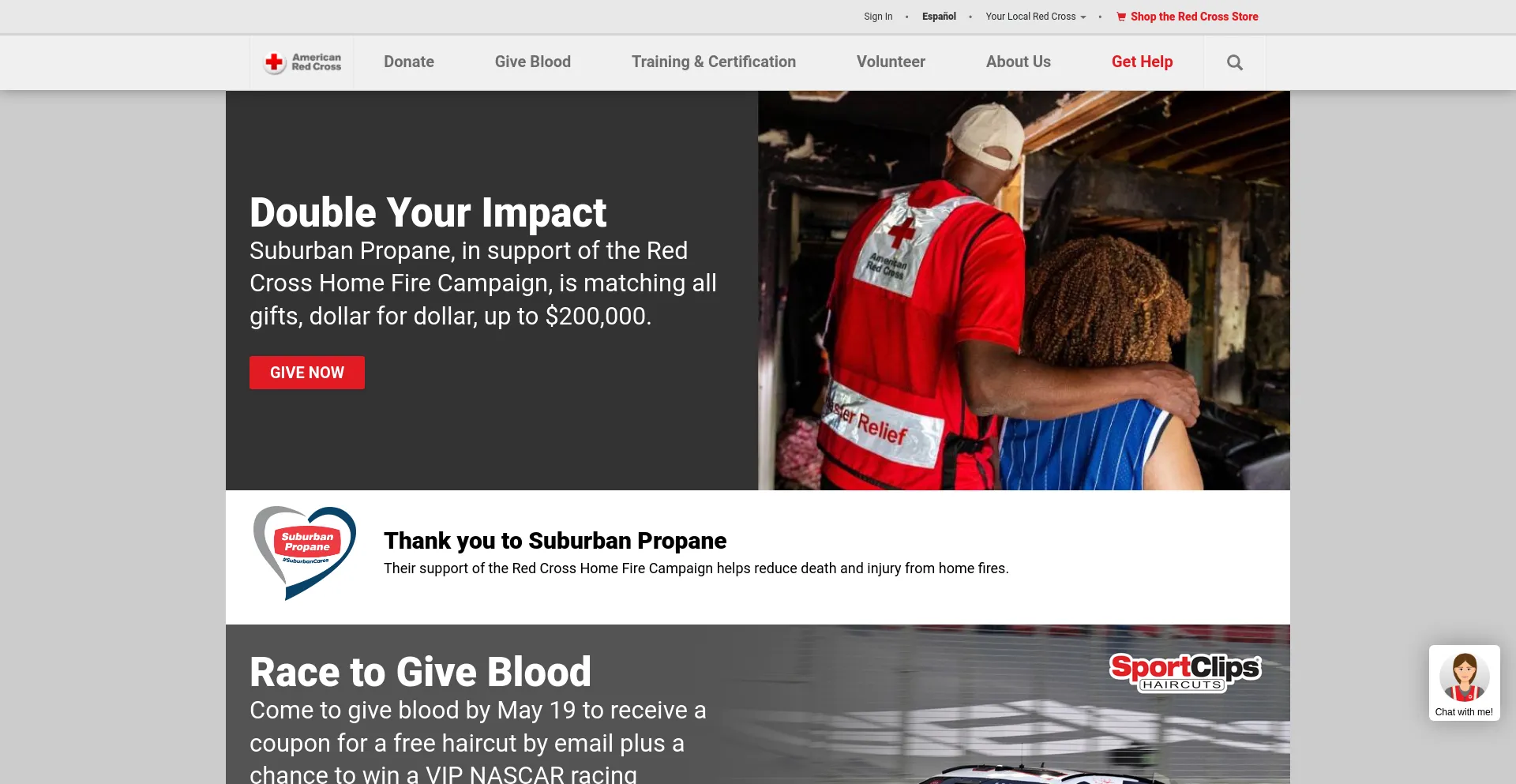 Screenshot of redcross.org homepage