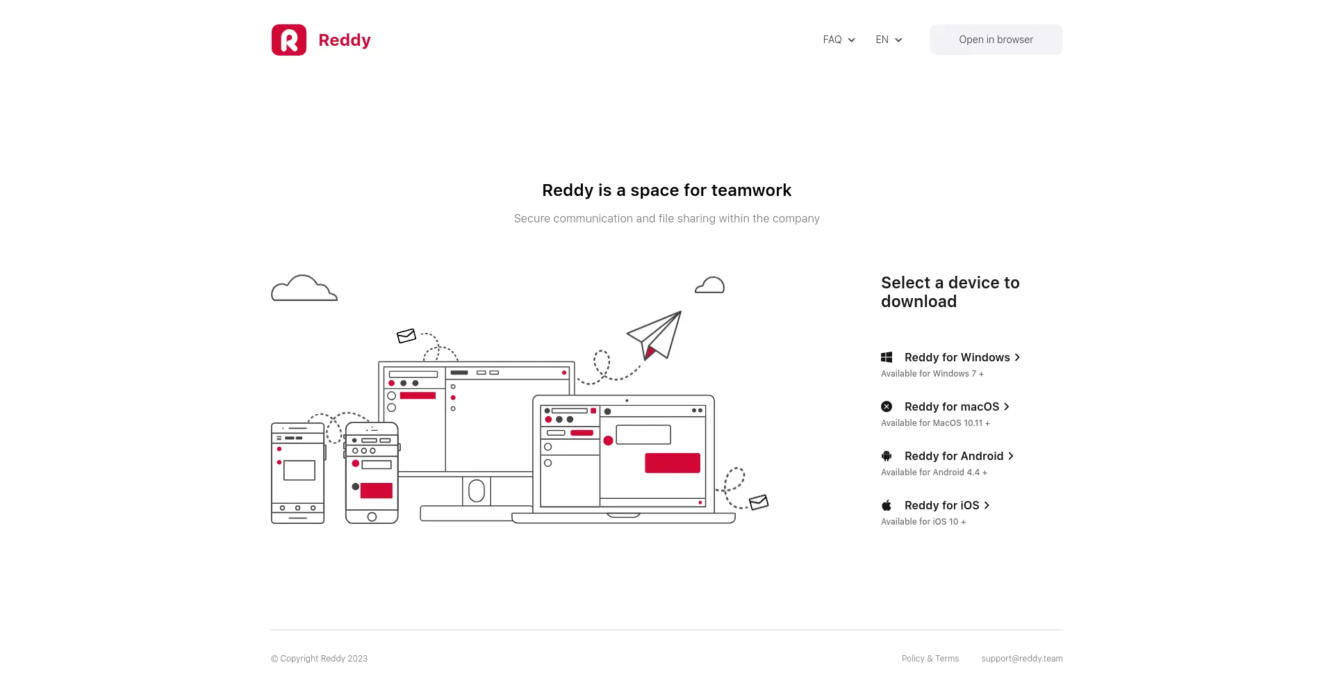 Screenshot of reddy.team homepage