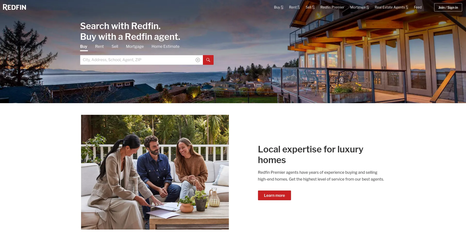 Screenshot of redfin.com homepage