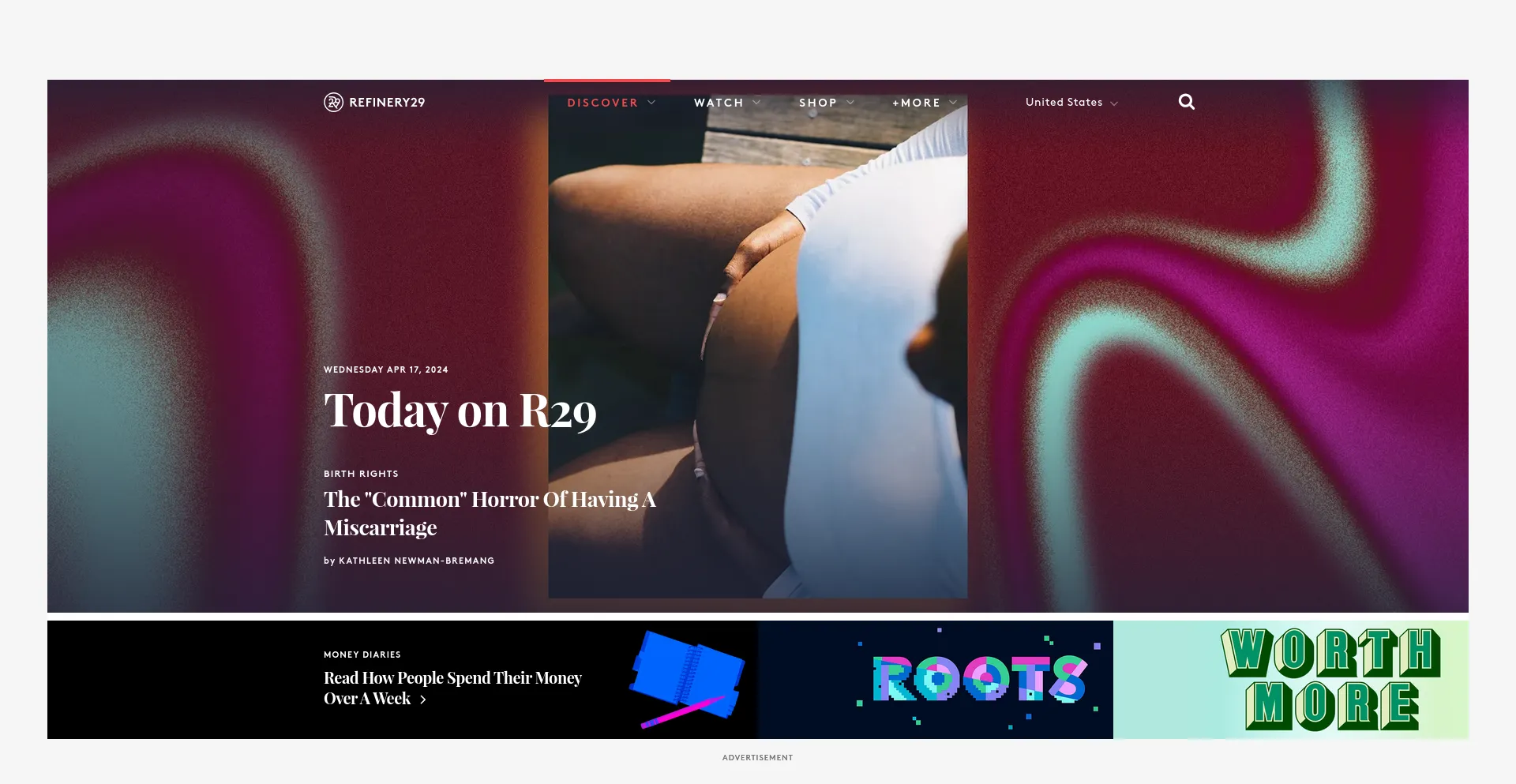 Screenshot of refinery29.com homepage