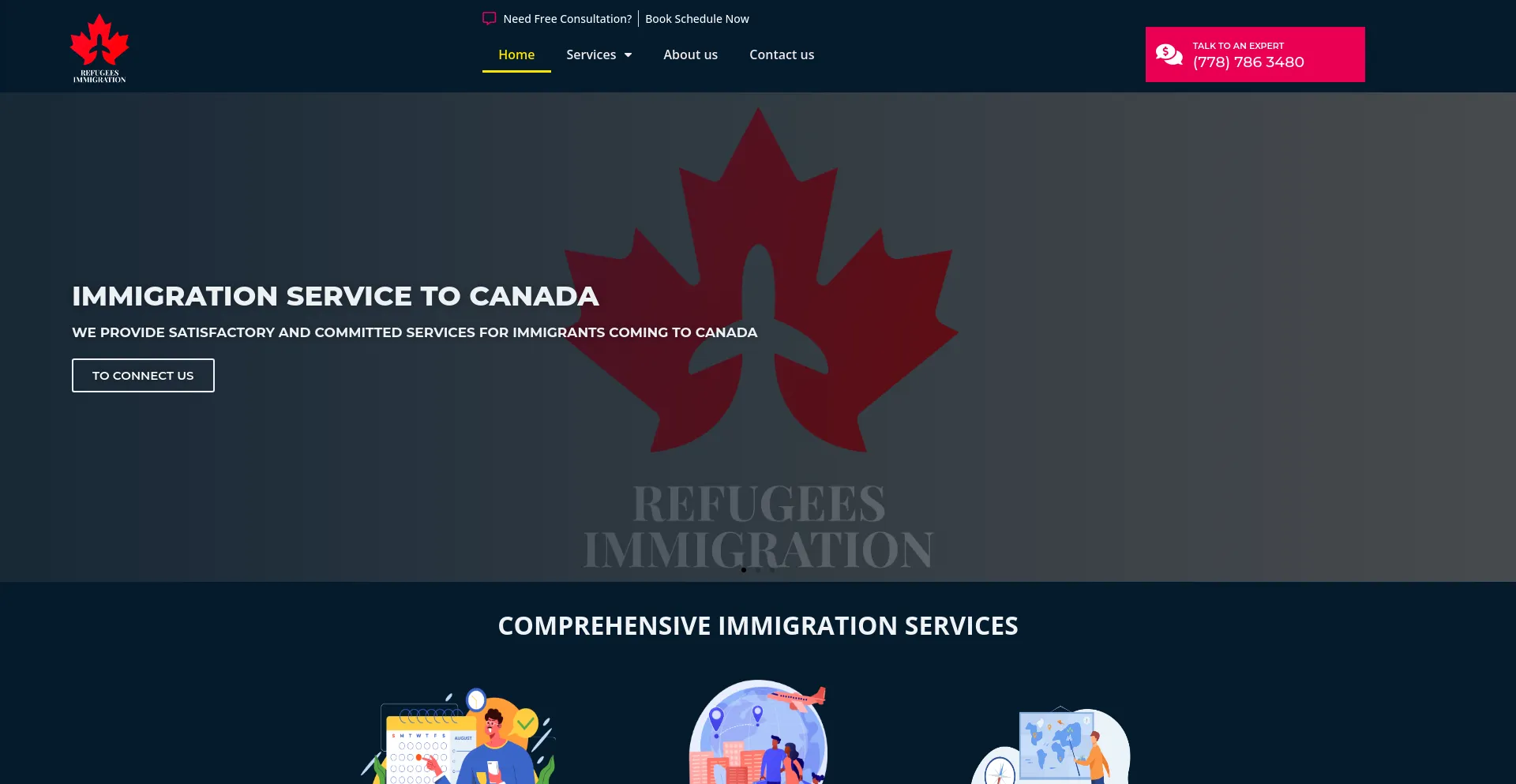 Screenshot of refugeesimmigration.com homepage