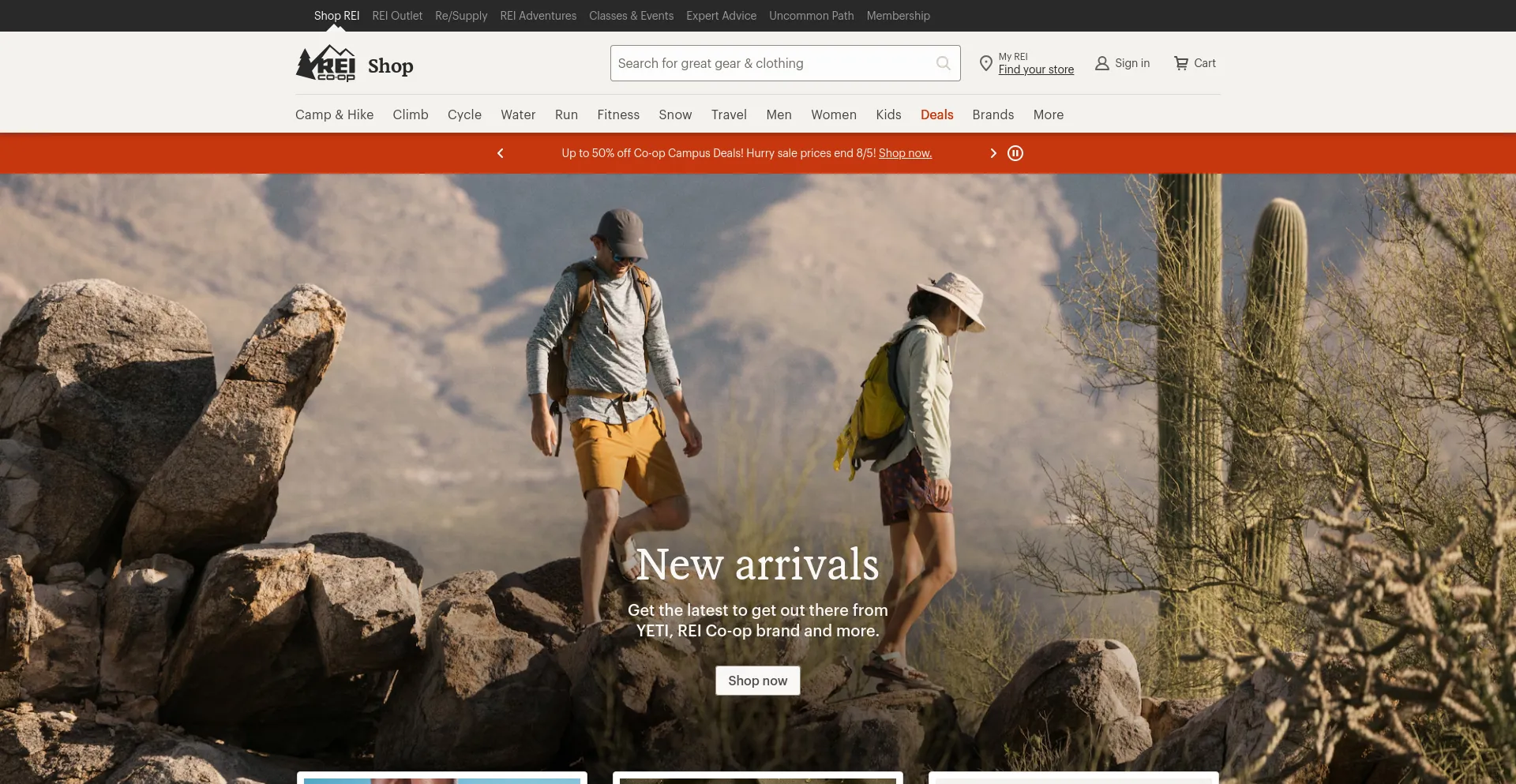 Screenshot of rei.com homepage