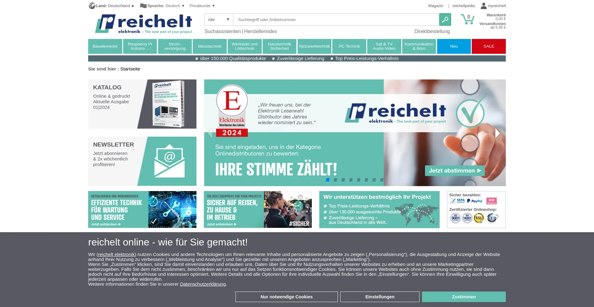 Screenshot of reichelt.de homepage