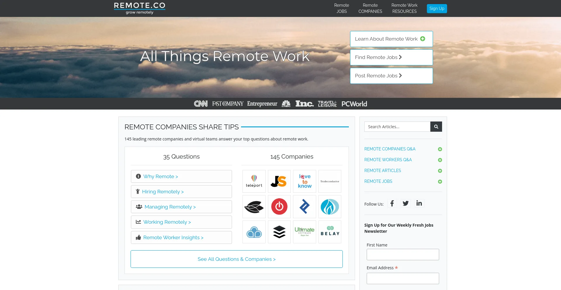 Screenshot of remote.co homepage