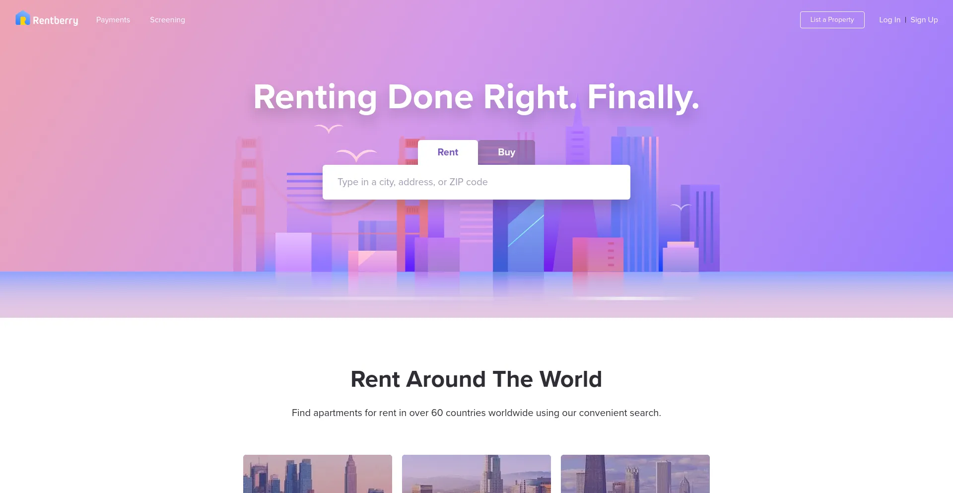 Screenshot of rentberry.com homepage