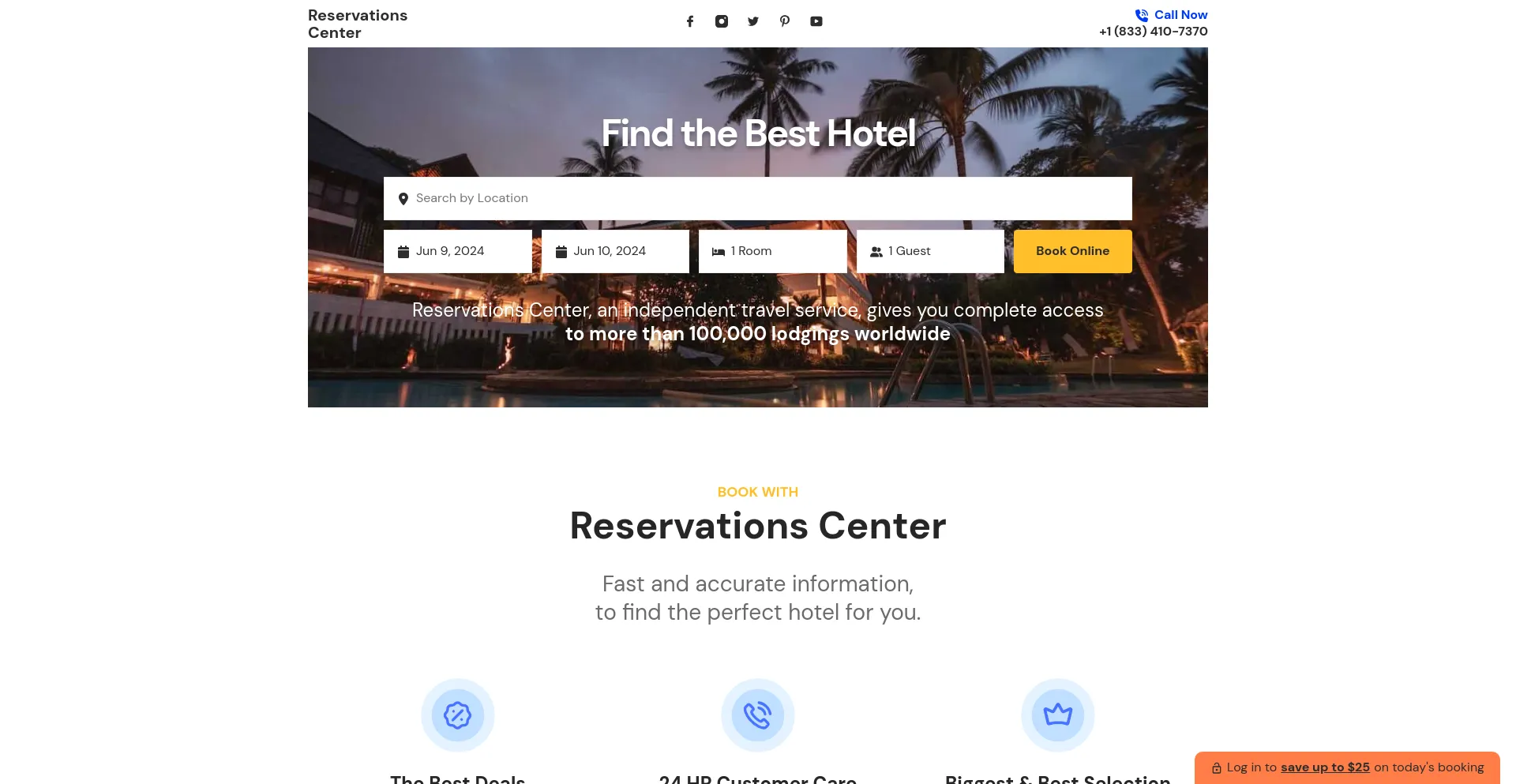 Screenshot of reservationscenter.com homepage