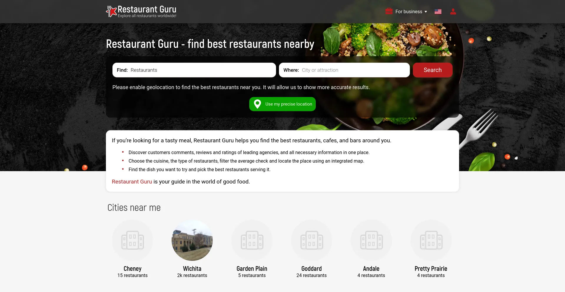 Screenshot of restaurantguru.com homepage