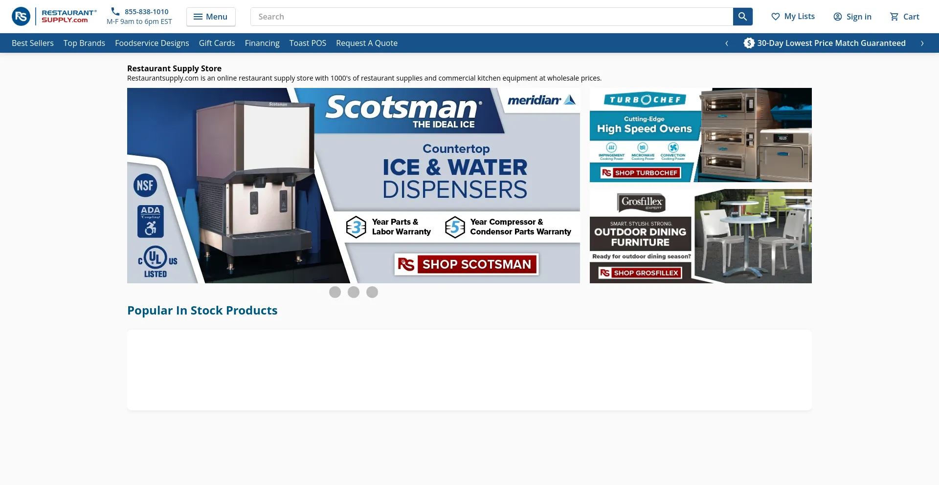 Screenshot of restaurantsupply.com homepage