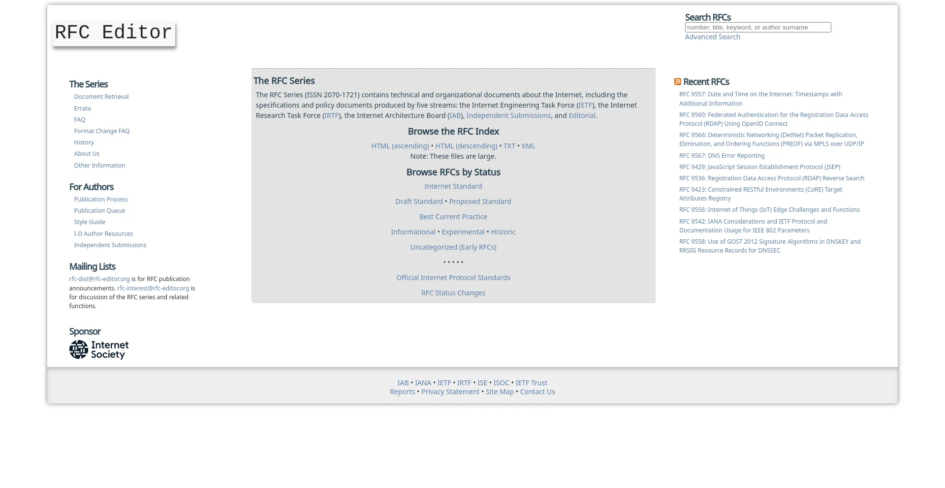 Screenshot of rfc-editor.org homepage