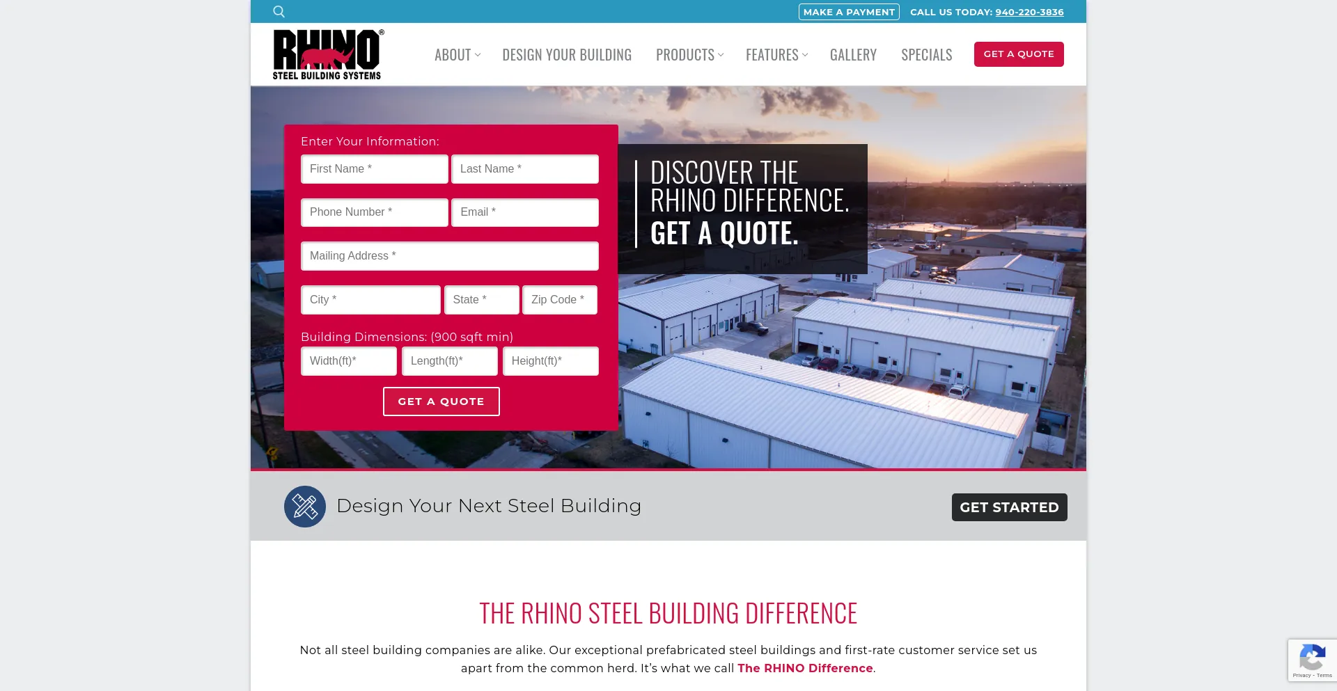 Screenshot of rhinobldg.com homepage