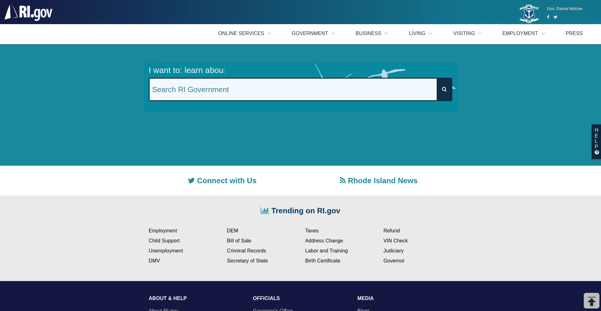 Screenshot of ri.gov homepage