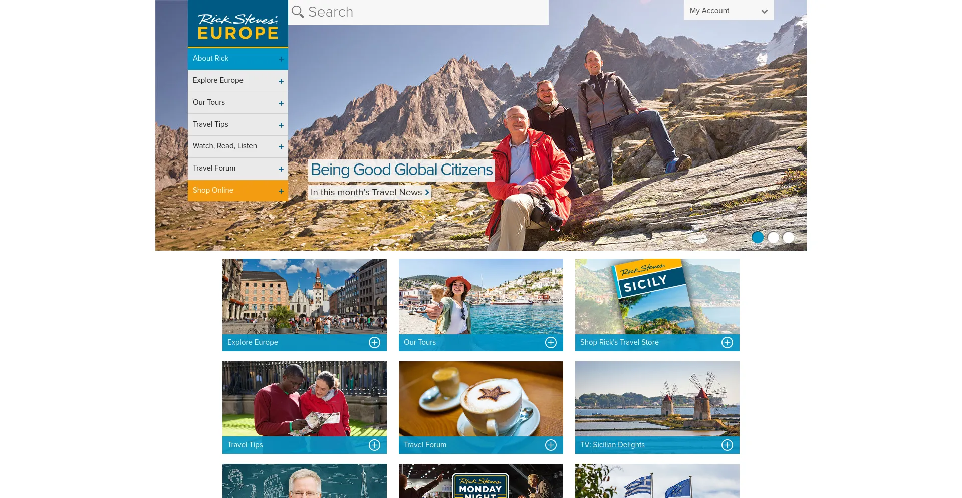 Screenshot of ricksteves.com homepage