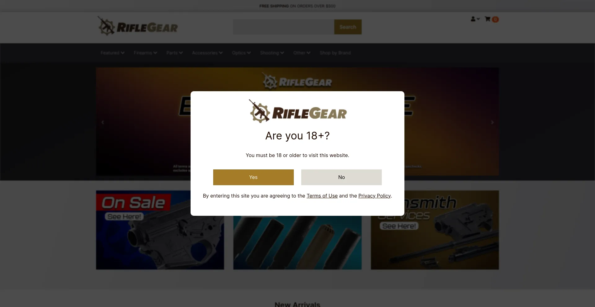 Screenshot of riflegear.com homepage