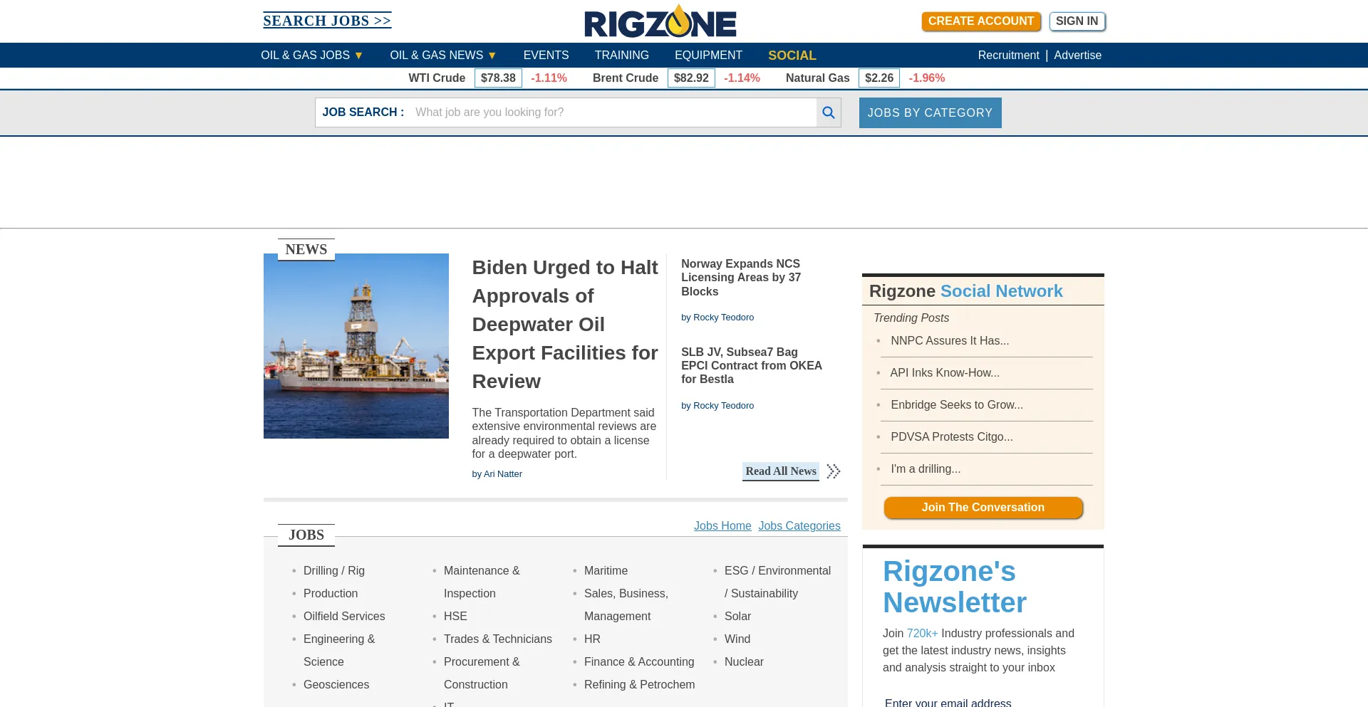 Screenshot of rigzone.com homepage