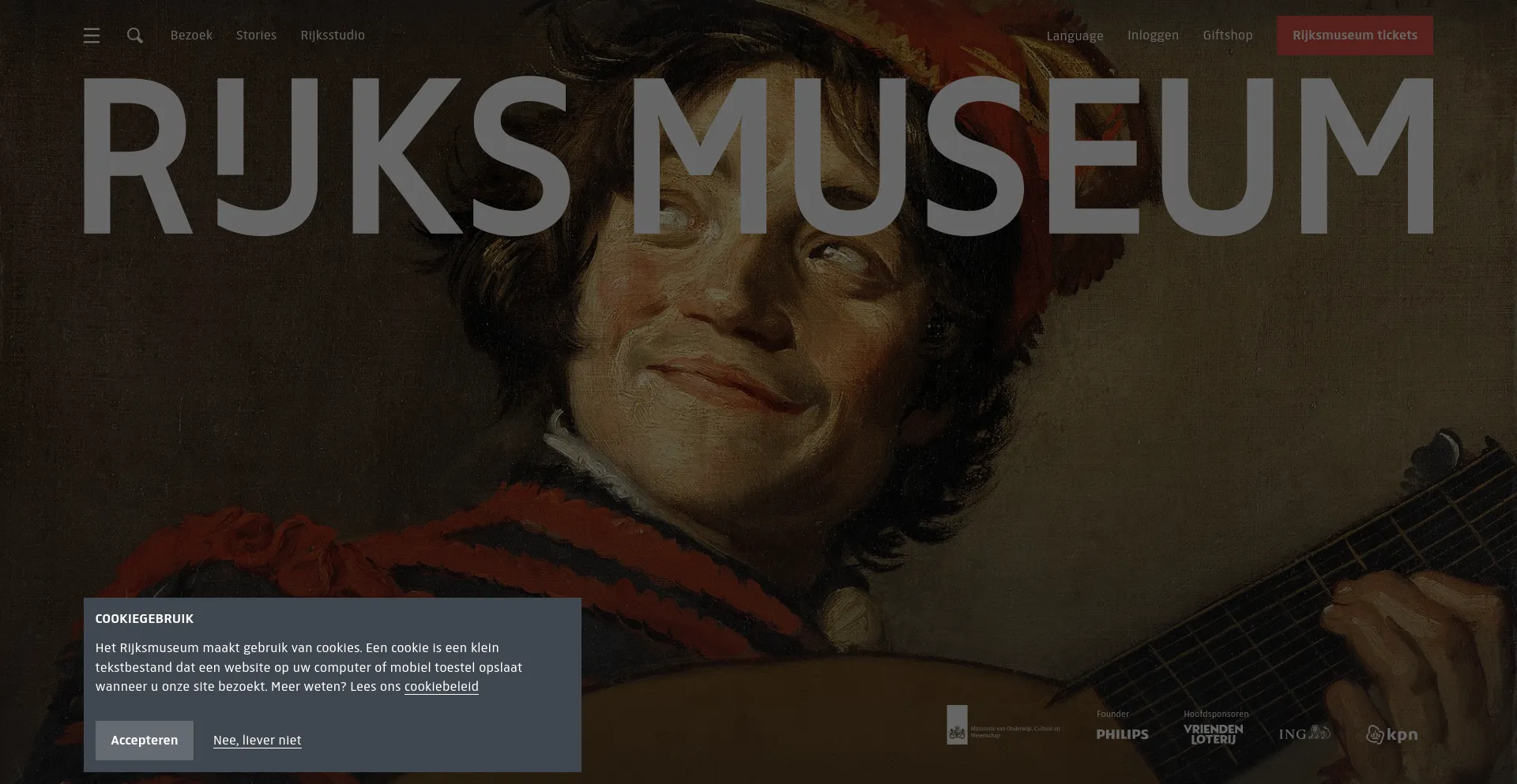 Screenshot of rijksmuseum.nl homepage