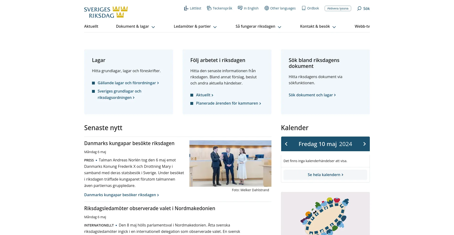 Screenshot of riksdagen.se homepage