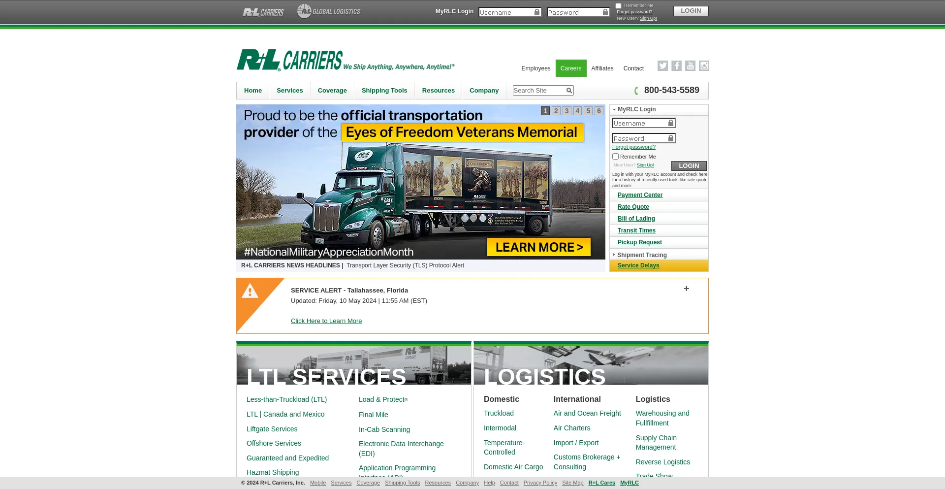 Screenshot of rlcarriers.com homepage