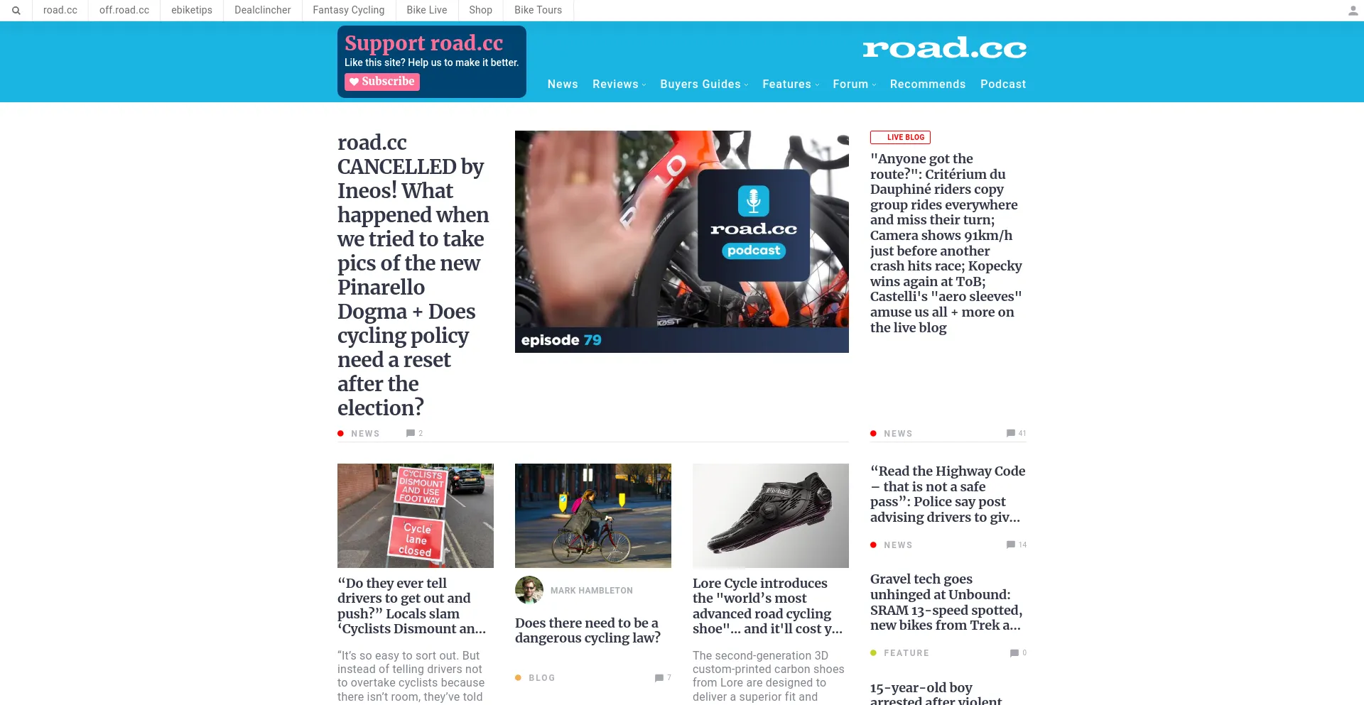 Screenshot of road.cc homepage