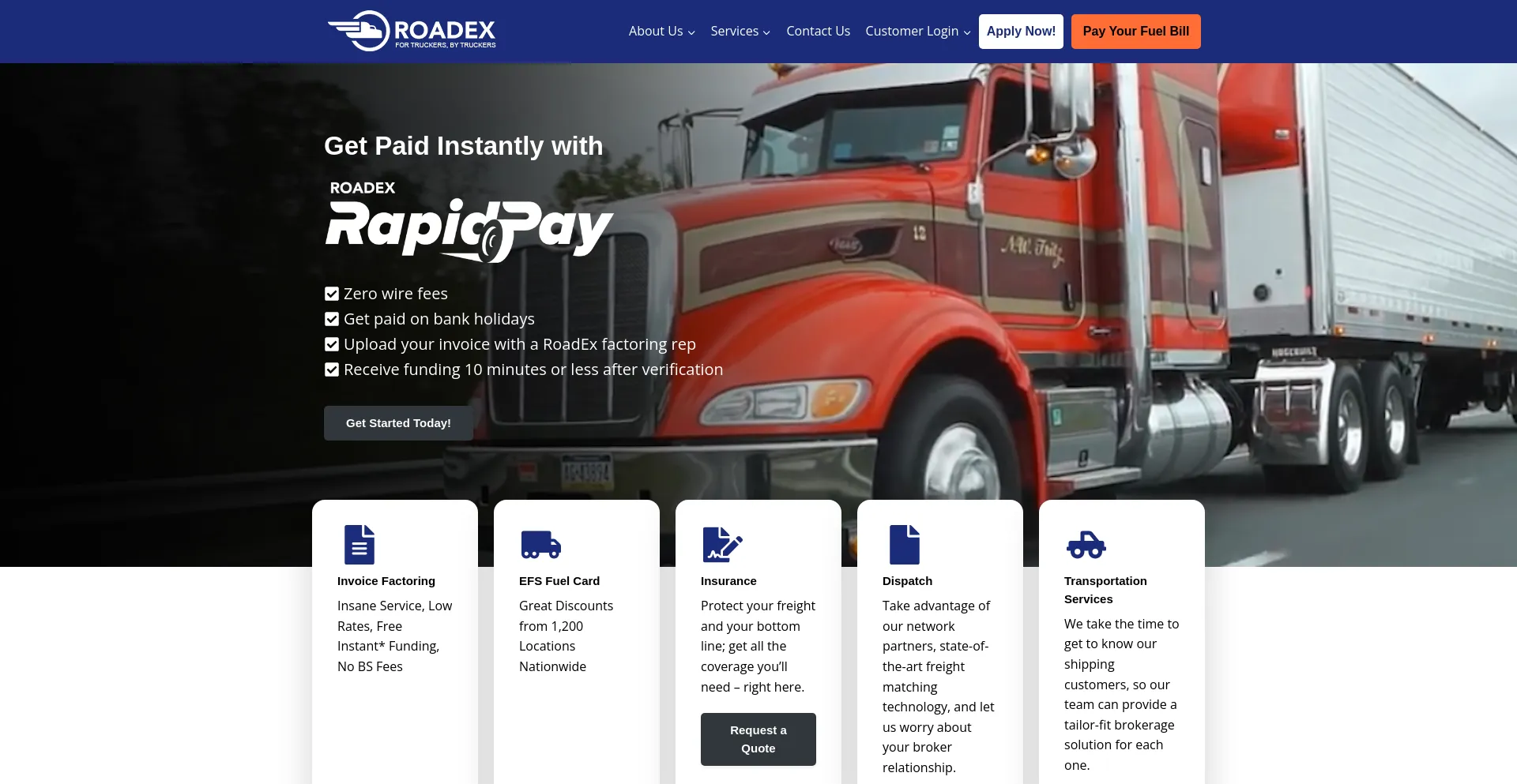 Screenshot of roadex.com homepage