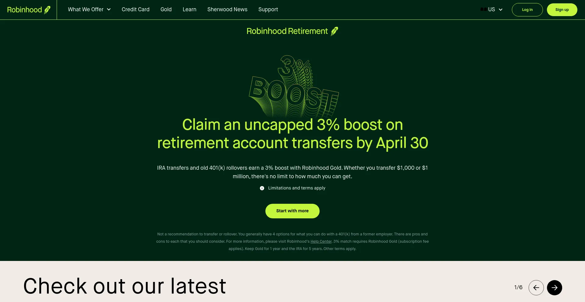 Screenshot of robinhood.com homepage