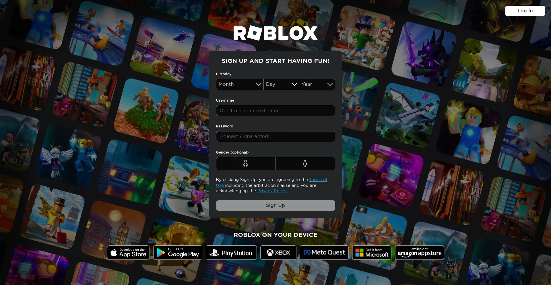 Screenshot of roblox.com homepage