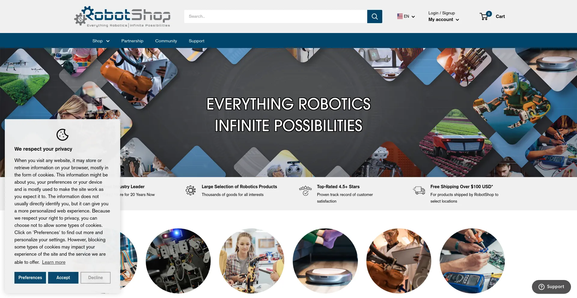 Screenshot of robotshop.com homepage