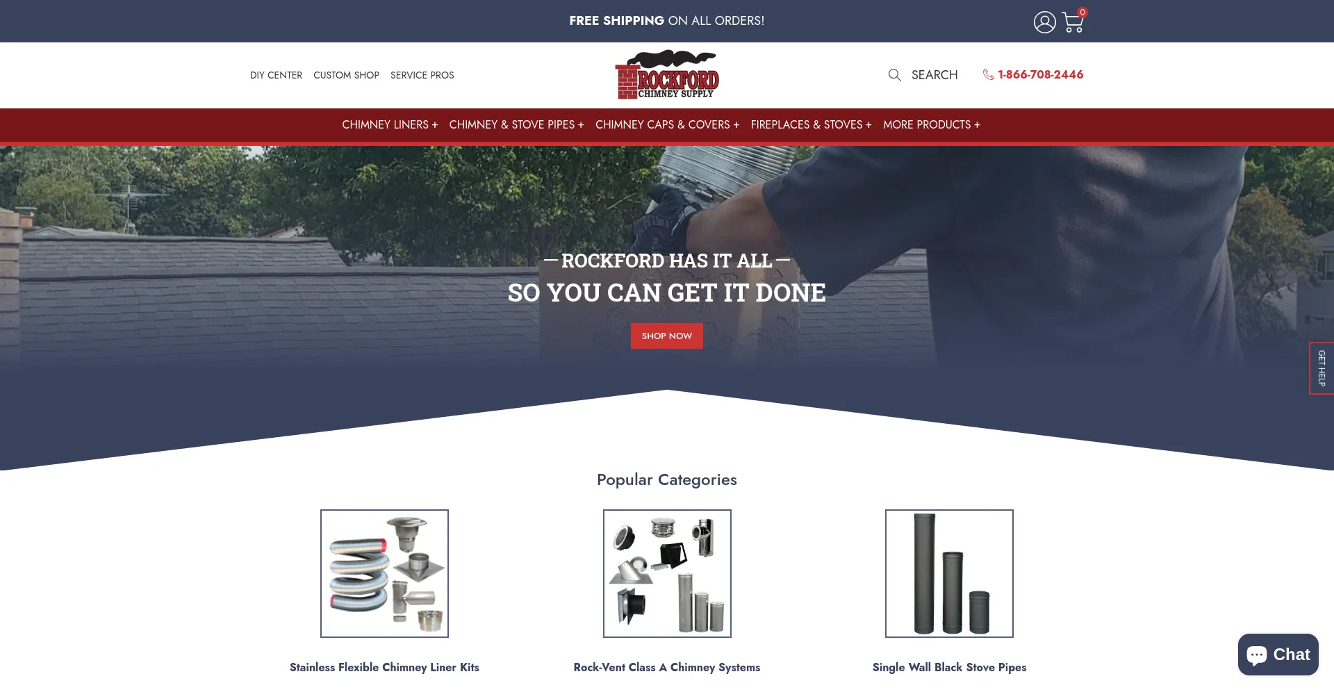 Screenshot of rockfordchimneysupply.com homepage