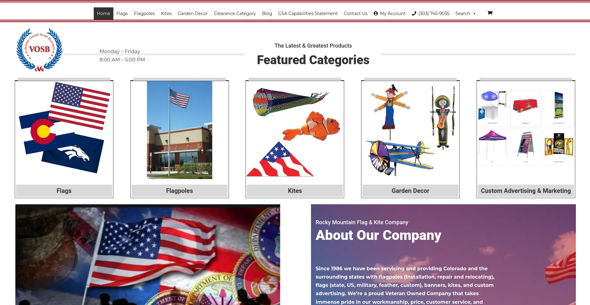 Screenshot of rockymountainflag.com homepage