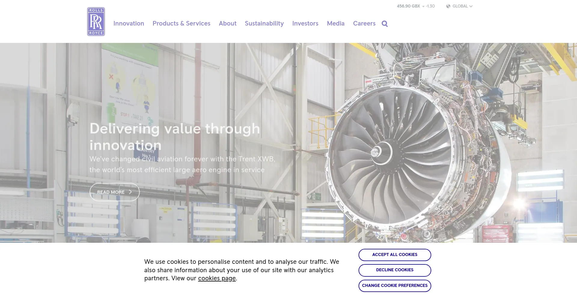 Screenshot of rolls-royce.com homepage