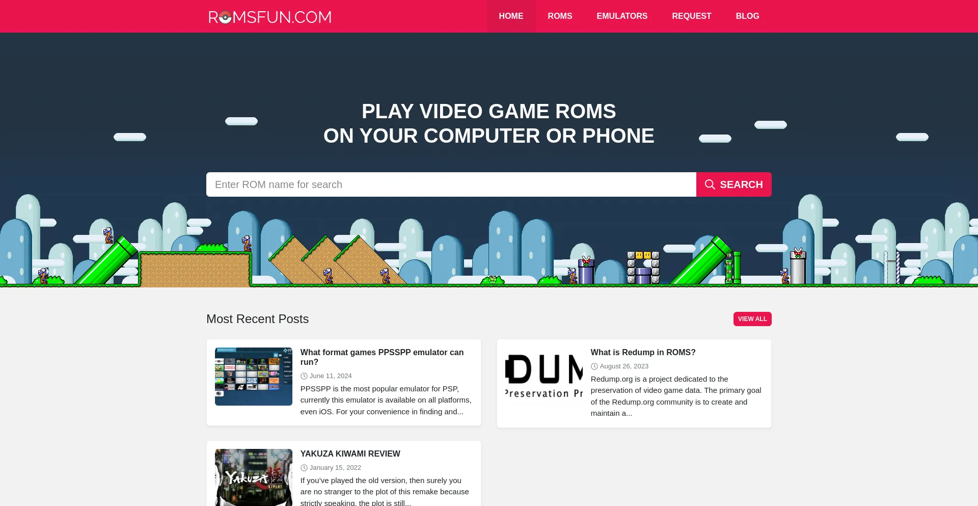 Screenshot of romsfun.com homepage