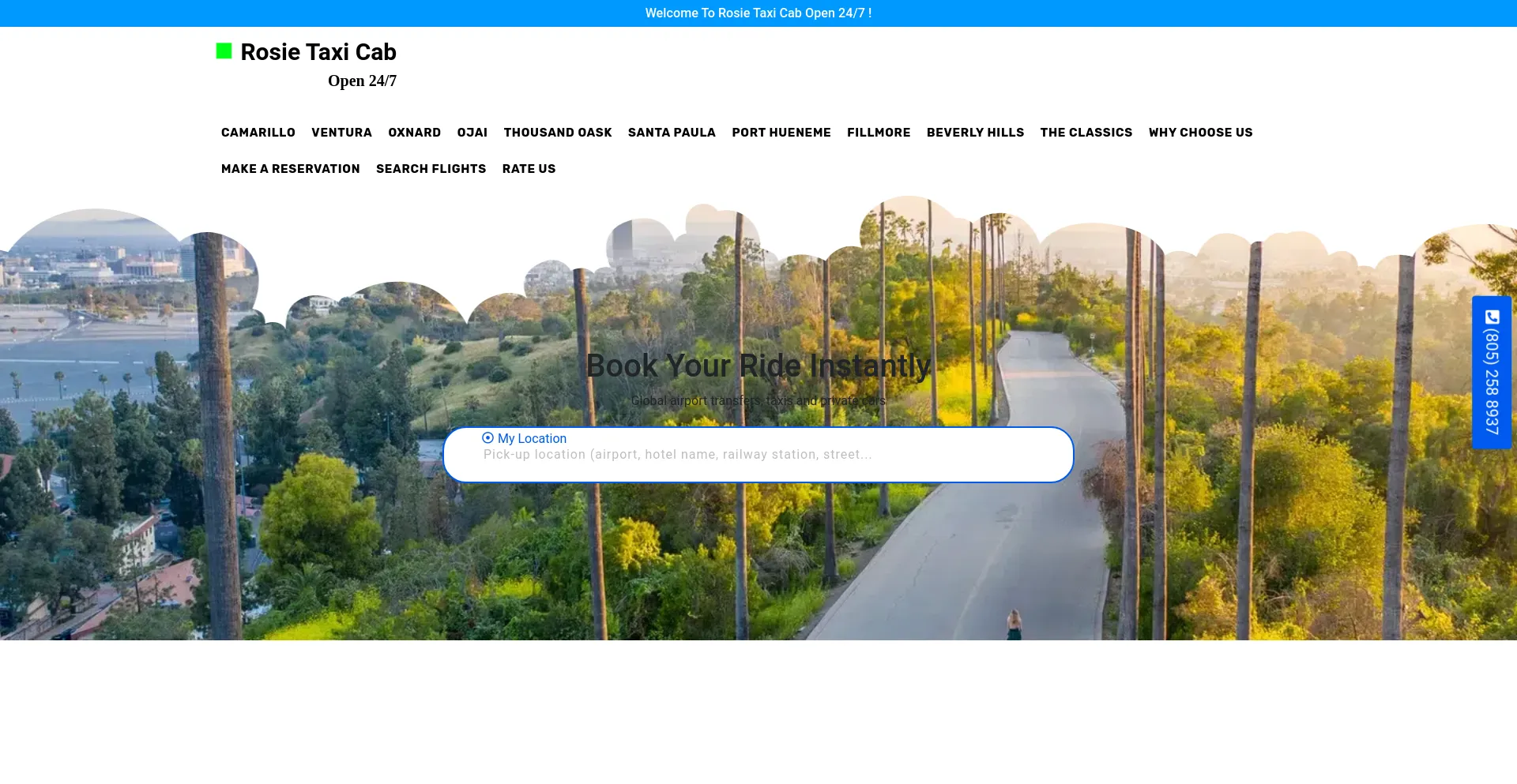 Screenshot of rosietaxicab.com homepage