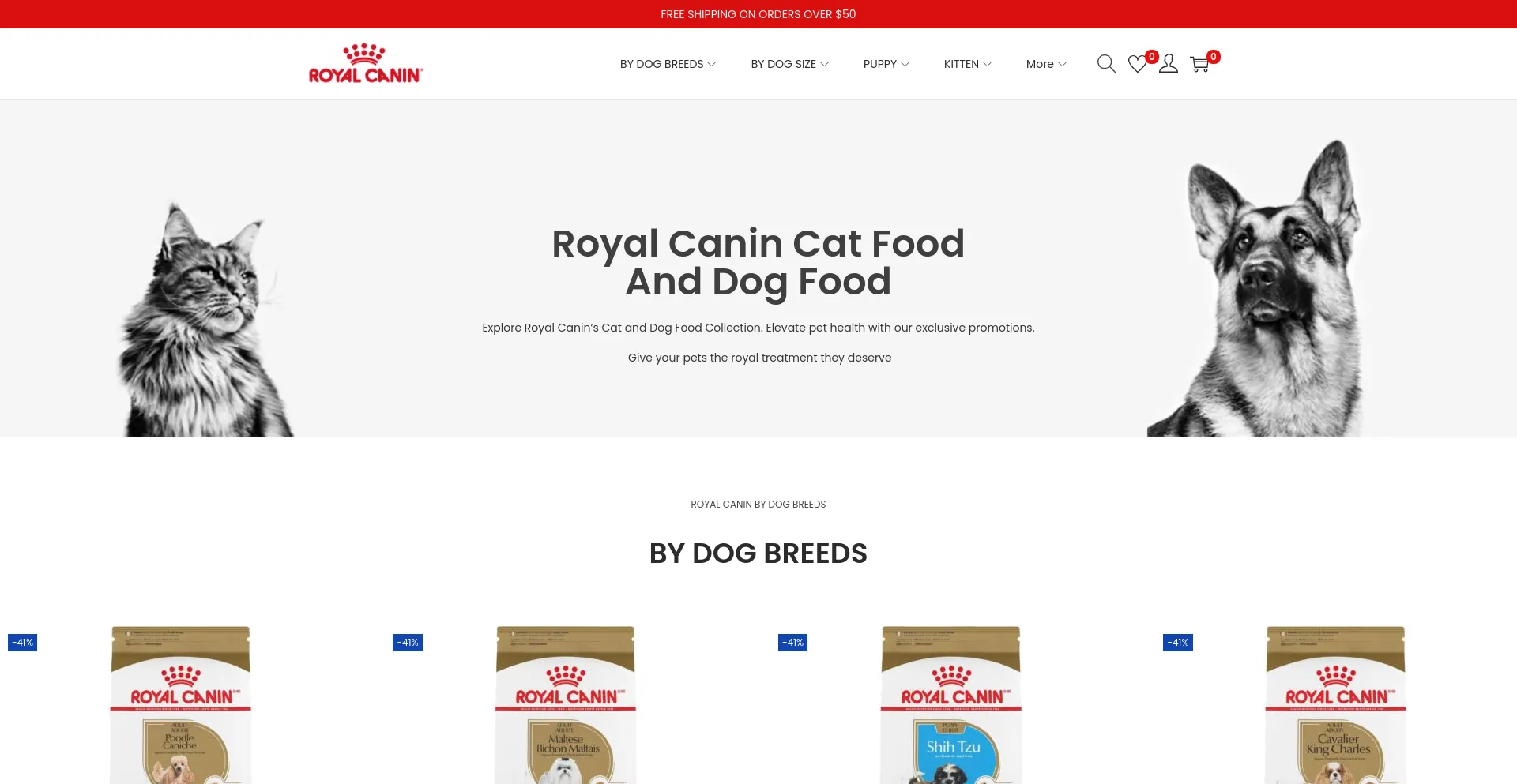 Screenshot of royalcaninpet.com homepage