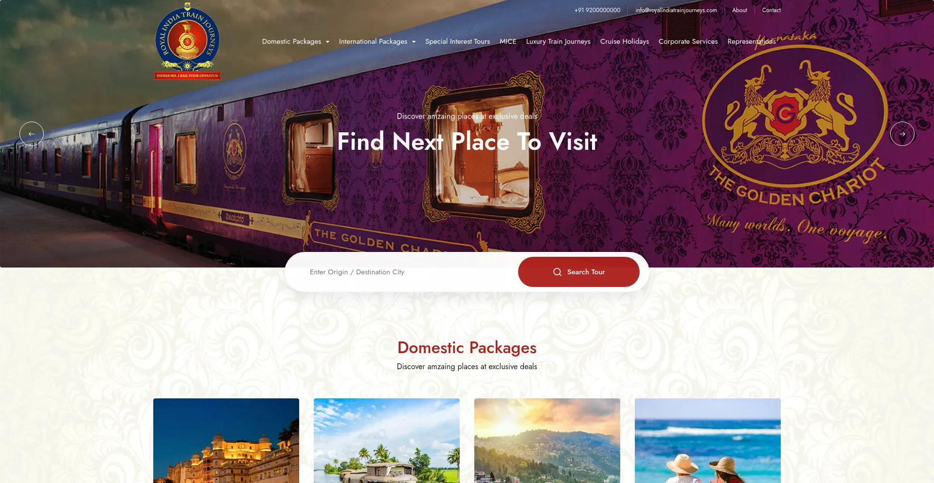 Screenshot of royalindiatrainjourneys.com homepage